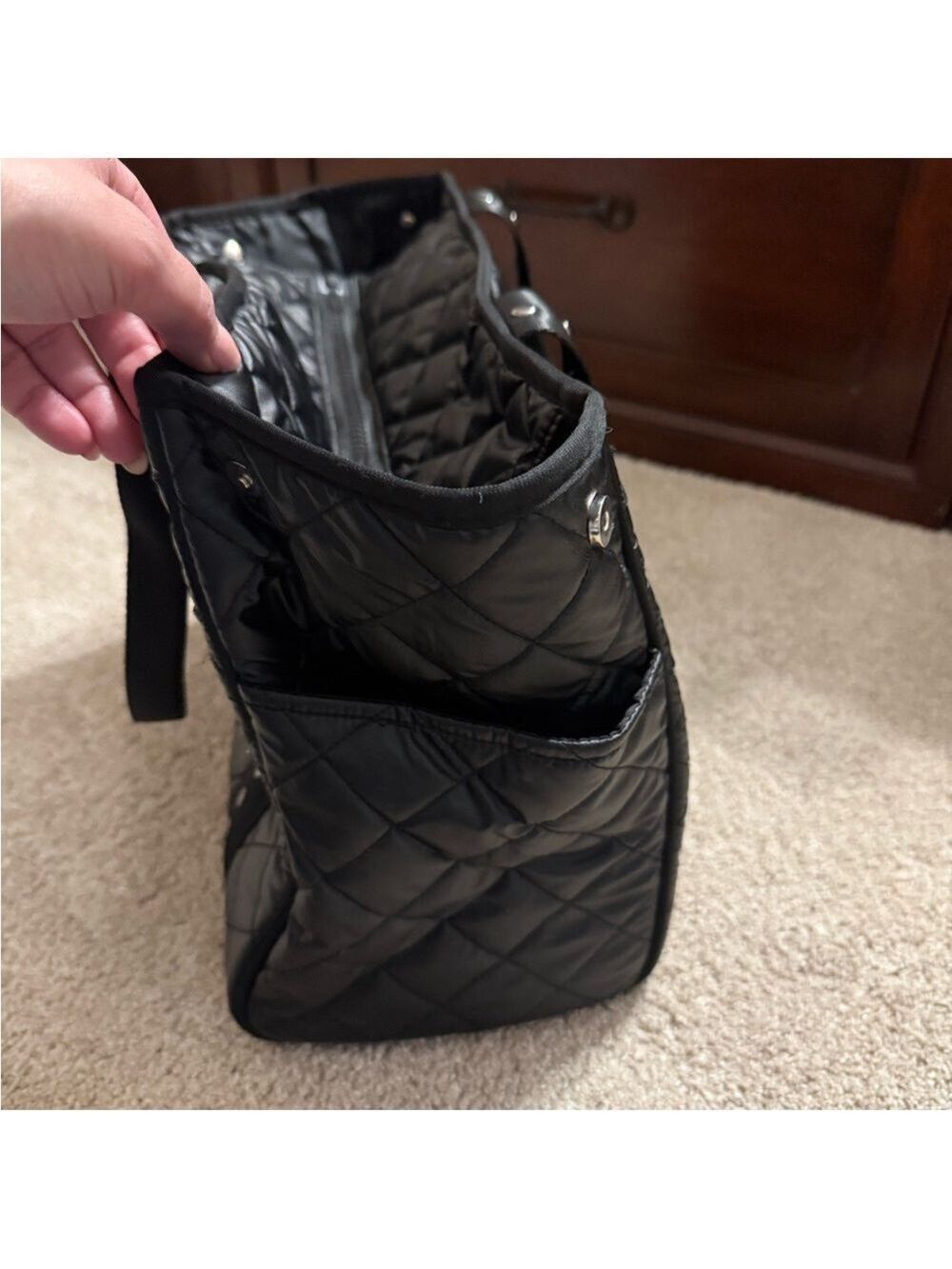HAUTE SHORE Black Jaime Quilted Tote Bag with Silver Studs - Picture 4 of 8